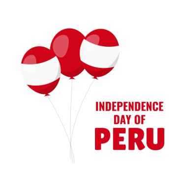 Peru Bağımsızlık Günü 'nün Vektör İllüstrasyonu. Bayraklı arka plan, balonlar.