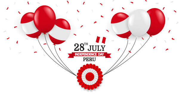 Vector Illustration of Peru Independence Day. Background with balloons and confetti.