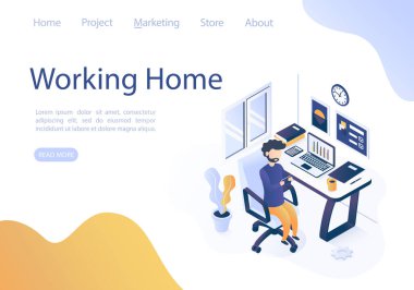 İzometrik vektör çizimi. Evde çalışma kavramı. 