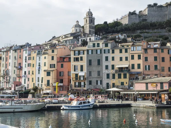 The port of Portovenere with boats and colorful houses Stock Image