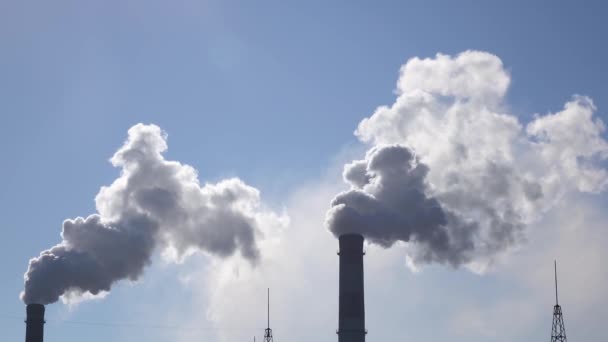 Air Pollution Industrial Chimneys Spew — Stock Video