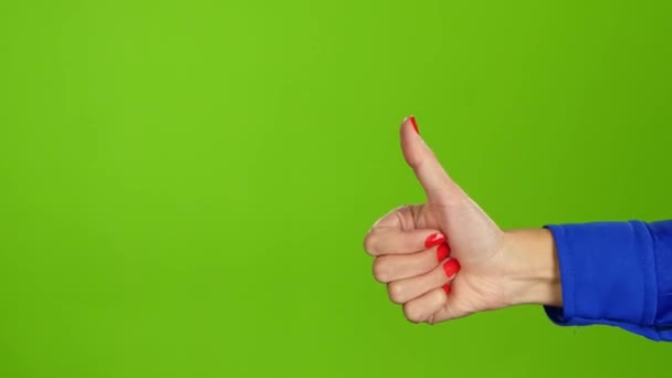 Weibliche Handzeichensprache Daumen Hoch Und Dann Daumen Runter — Stockvideo