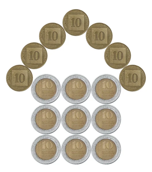 Huis gemaakt van Israëlische munten — Stockfoto