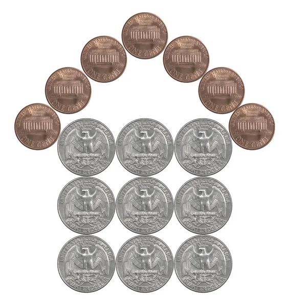 Huis gemaakt van Amerikaanse munten — Stockfoto