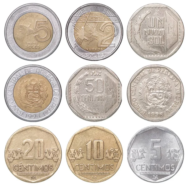 Conjunto de moedas peruanas — Fotografia de Stock