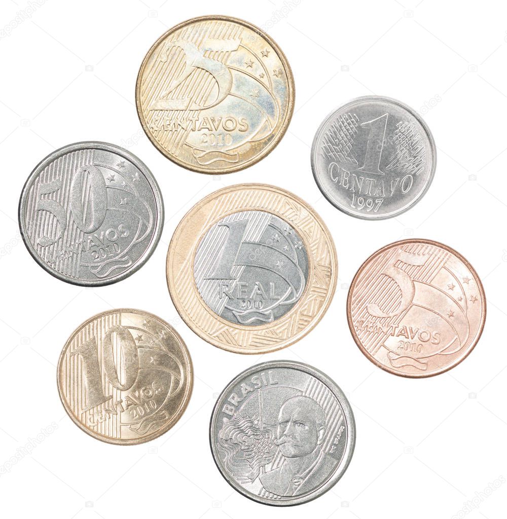 set of Brazil coins in a heap