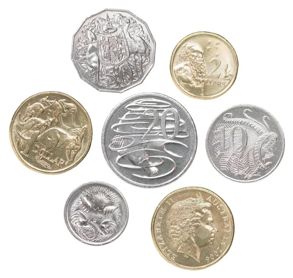 Full Uppsättning Nya Australiska Mynt Isolerad Vit Bakgrund — Stockfoto