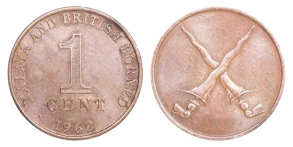 Монета One Malaya Британский Борнео Белом Фоне — стоковое фото