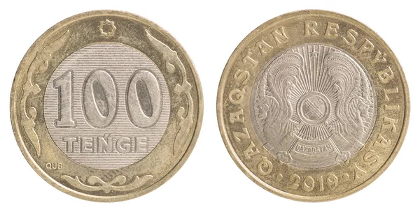 Kazajstán 100 Tenge Nueva Muestra Aislada Sobre Fondo Blanco Fotos de stock