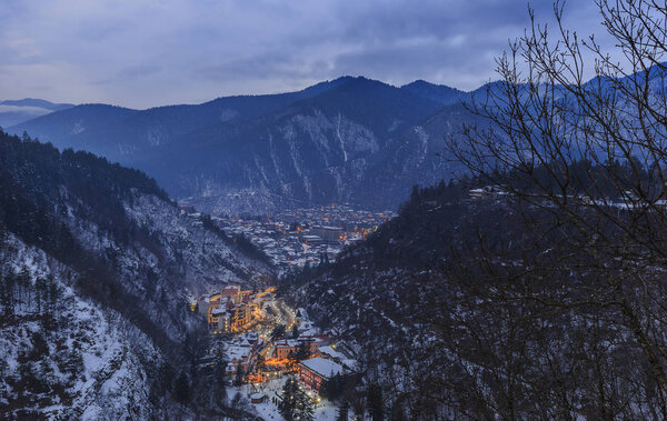 Borjomi from the height of the nearby mountains in winter.Georgi