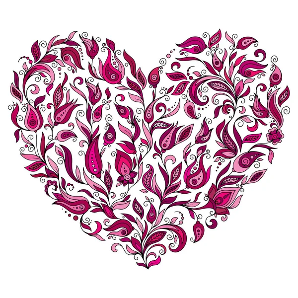 Corazón abstracto que consiste en todo tipo de patrones florales.Vector — Vector de stock