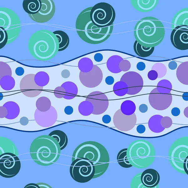 Sömlös upprepande mönster bestående av cirklar, spiraler och linjer. Vektor — Stock vektor