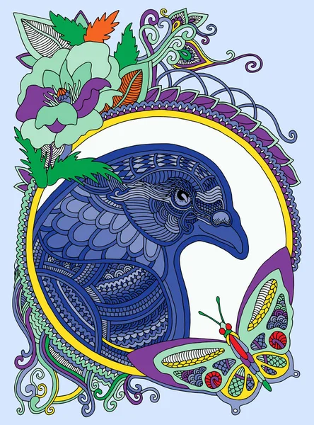 Illustration abstraite du cadre floral de l'aigle avec papillon. — Image vectorielle