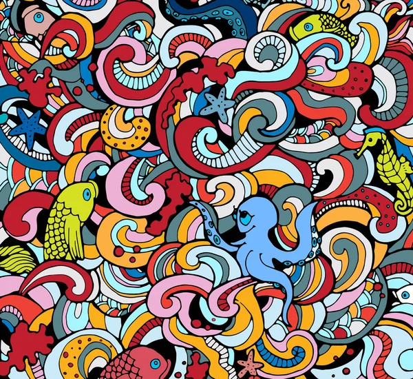 Dalgalar deniz deniz fauna ile soyut. Vektör