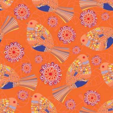 Dikişsiz yinelenen desen renkli kuş. Vektör