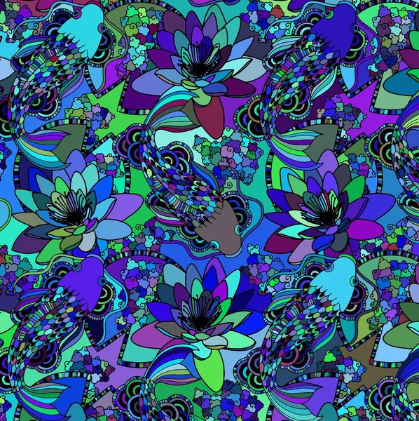 Abstrakter Hintergrund bestehend aus Fischen und Blumen — Stockvektor