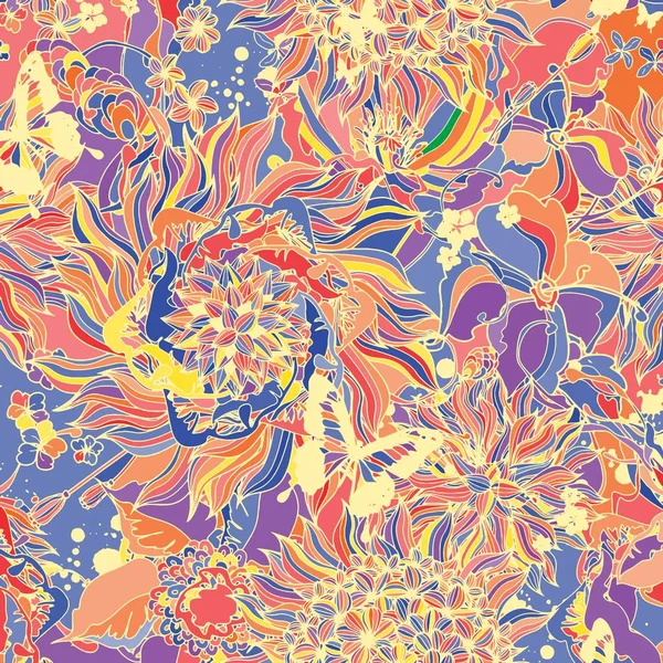 Abstracte achtergrond bestaande uit bloemen en vlinders — Stockvector