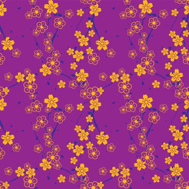 Dikişsiz yinelenen desen bir ağaç üzerinde çiçek çiçek