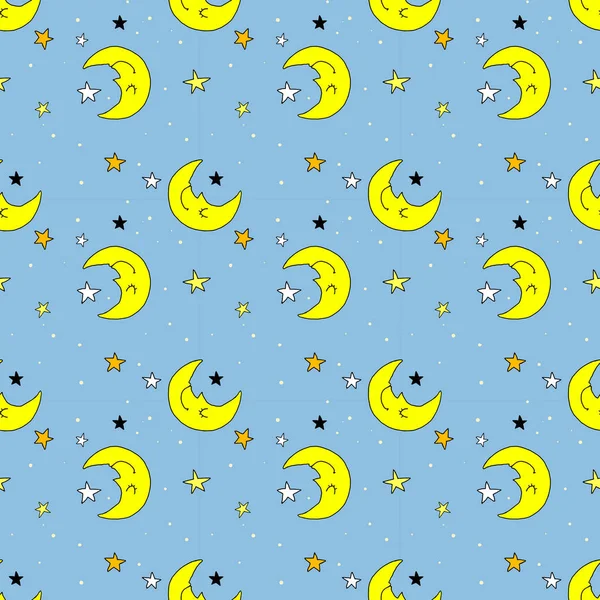 Patrón sin costuras con la luna y las estrellas — Vector de stock