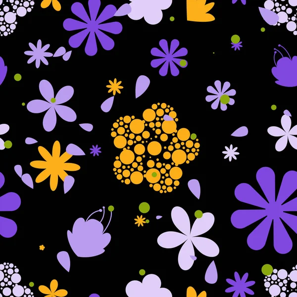 Απρόσκοπτη μοτίβα με λουλούδια και φύλλα — Διανυσματικό Αρχείο