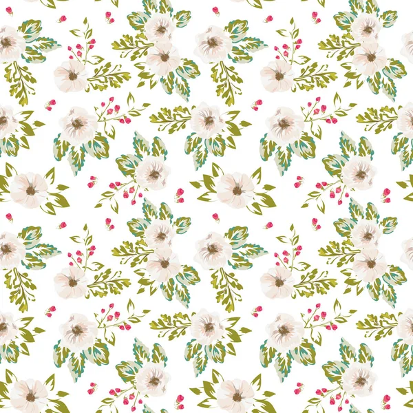 Motifs sans couture avec des fleurs et des feuilles — Image vectorielle