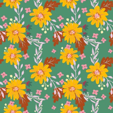 Çiçek ve yaprakları ile Dikişsiz desen