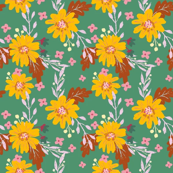 Motifs sans couture avec des fleurs et des feuilles — Image vectorielle