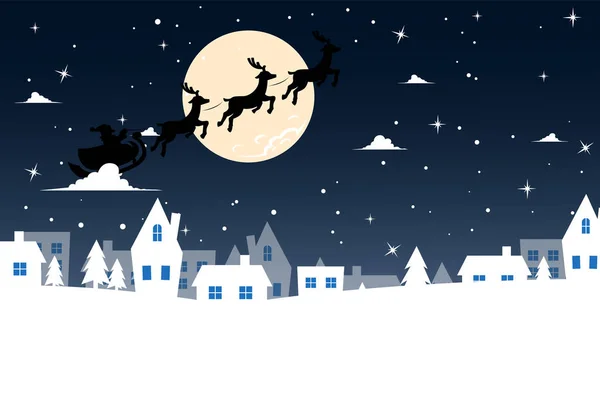 Niebieskim tle santa Claus latające nad miastem — Wektor stockowy
