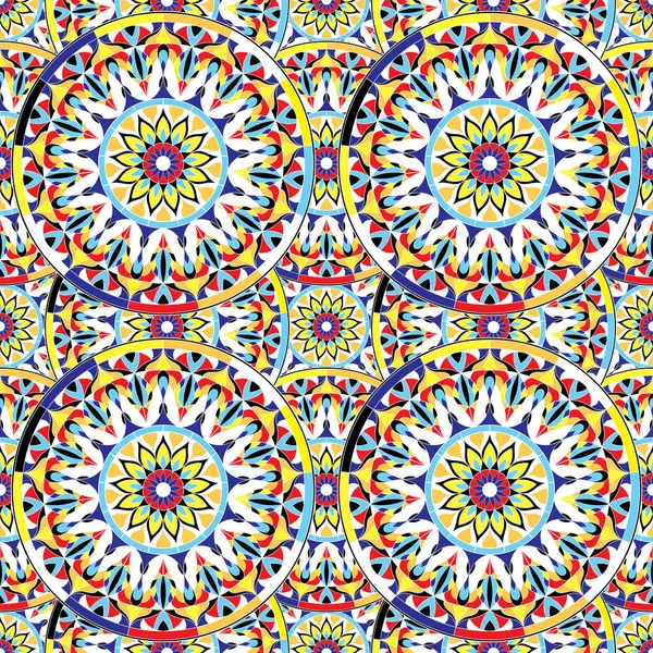 彩色曼荼罗的无缝重复模式 — 图库矢量图片