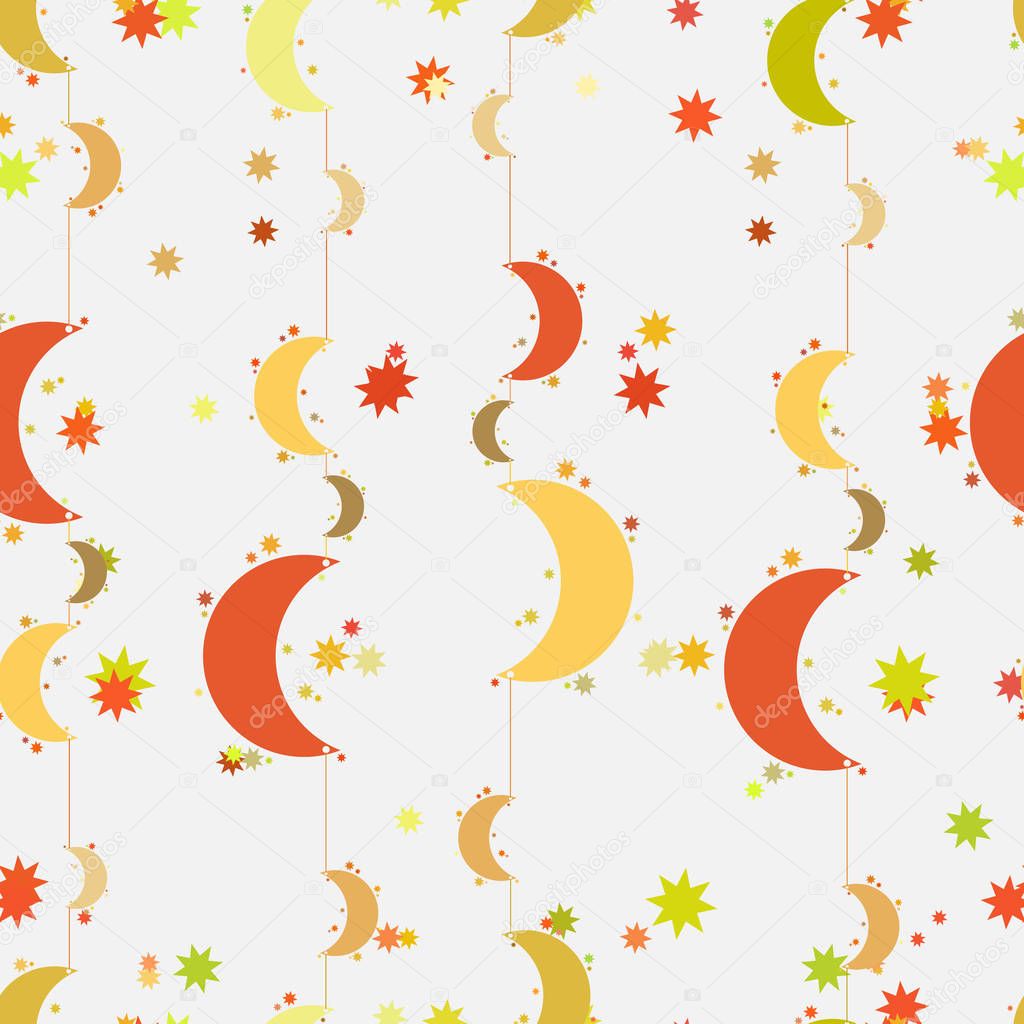 Seamless repeating pattern consisting of crescents and stars