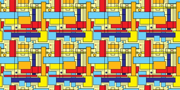 Бесшовный повторяющийся фон цветных квадратов, линий и стро — стоковый вектор