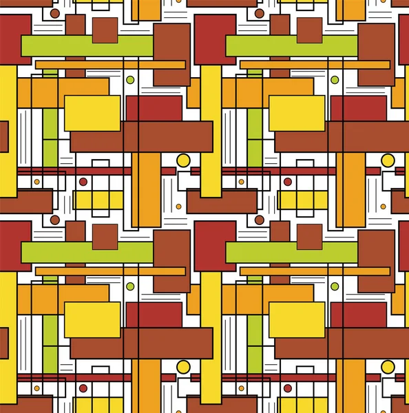 Бесшовный повторяющийся фон цветных квадратов, линий и стро — стоковый вектор