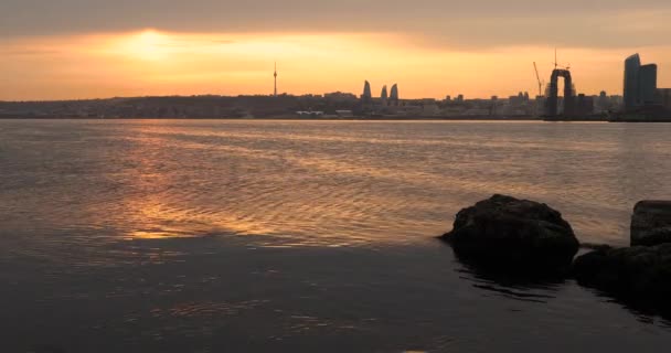 Panorama Avenida Beira Mar Baku Pôr Sol — Vídeo de Stock