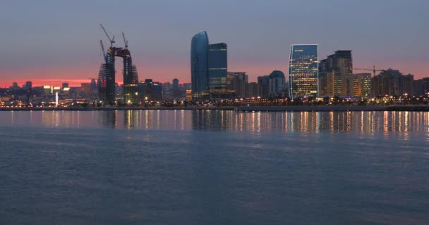 Panorama Přímořského Bulváru Baku Při Západu Slunce — Stock video