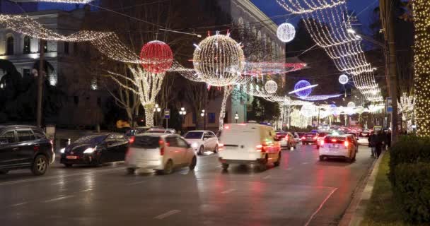 Tbilisi Georgië Januari 2020 Nieuwjaarsdecoraties Aan Centrale Laan Tbilisi — Stockvideo