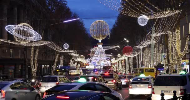 Tbilisi Georgia Gennaio 2020 Decorazioni Capodanno Sul Viale Centrale Tbilisi — Video Stock