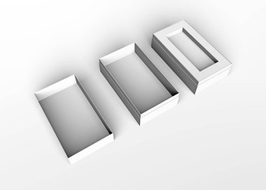 Beyaz bir arkaplan 3D oluşturma üzerinde boş karton kutuların modemi