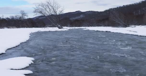 Río Que Pasa Por Desfiladero Montaña Invierno — Vídeos de Stock
