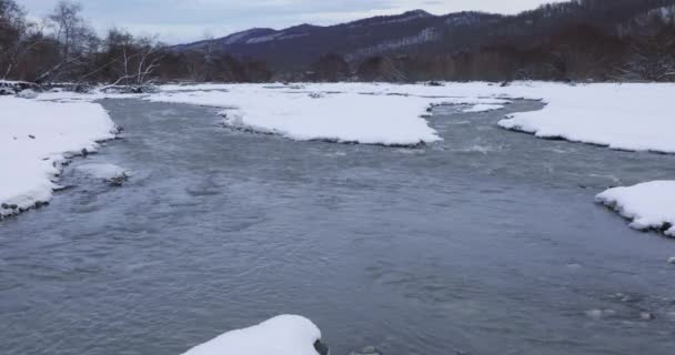 River Passing Mountain Gorge Winter — Stock Video