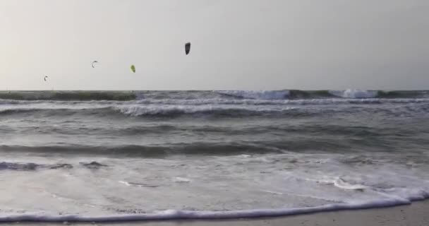 Surfer Treiben Auf Den Wellen Des Mittelmeeres — Stockvideo