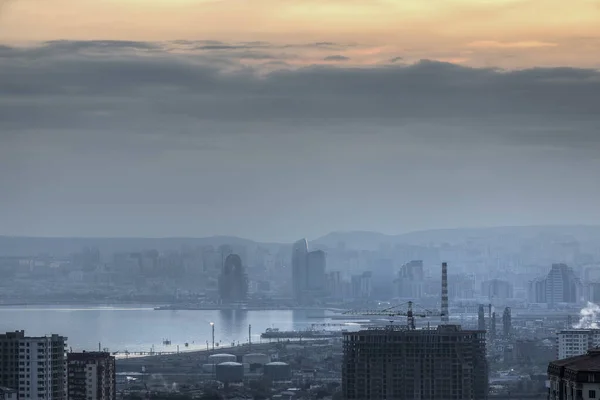 Panorama Bakou Coucher Soleil Doré — Photo