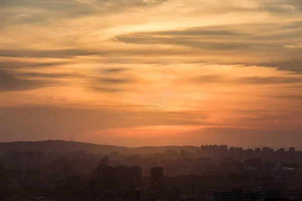 Panorama Bakou Coucher Soleil Doré — Photo