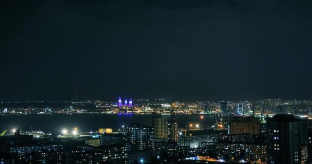 Zeitraffer Der Nächtlichen Stadt Baku — Stockvideo