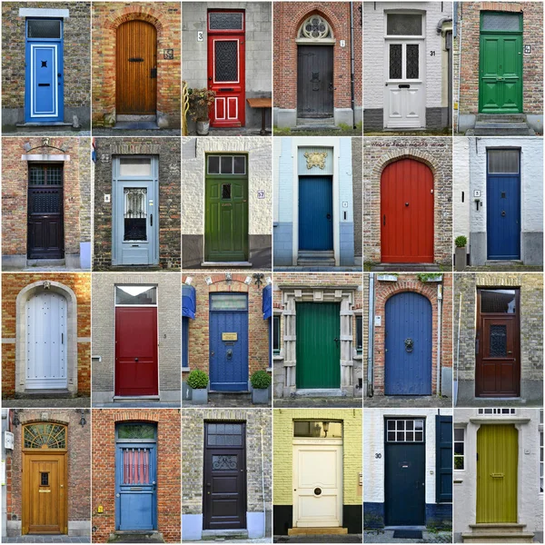 Kollázs a színes ajtók, Bruges, Belgium Stock Fotó