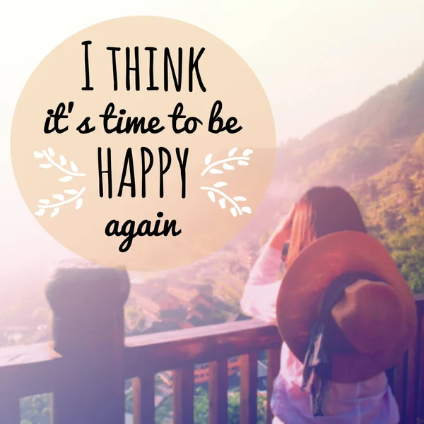 Citação inspiradora "Acho que é hora de ser feliz novamente" em blu — Fotografia de Stock