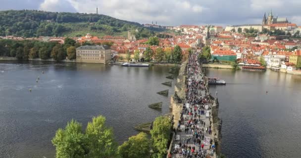 Charles Köprüsü - panoramik, Prag — Stok video