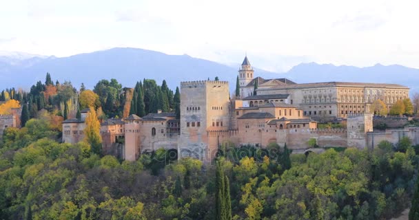 Panoramautsikt över Alhambra i Granada — Stockvideo