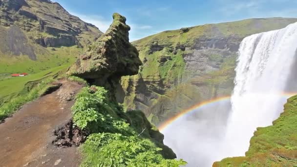 Skogafoss Wasserfall in Island — Stockvideo