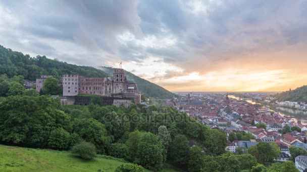 Tempo aéreo lapso de vídeo do pôr do sol sobre Heidelberg — Vídeo de Stock
