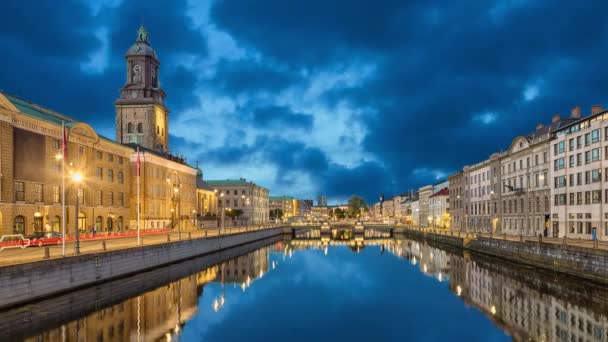 Paisaje urbano de Gotemburgo desde el Gran Canal del Puerto — Vídeos de Stock